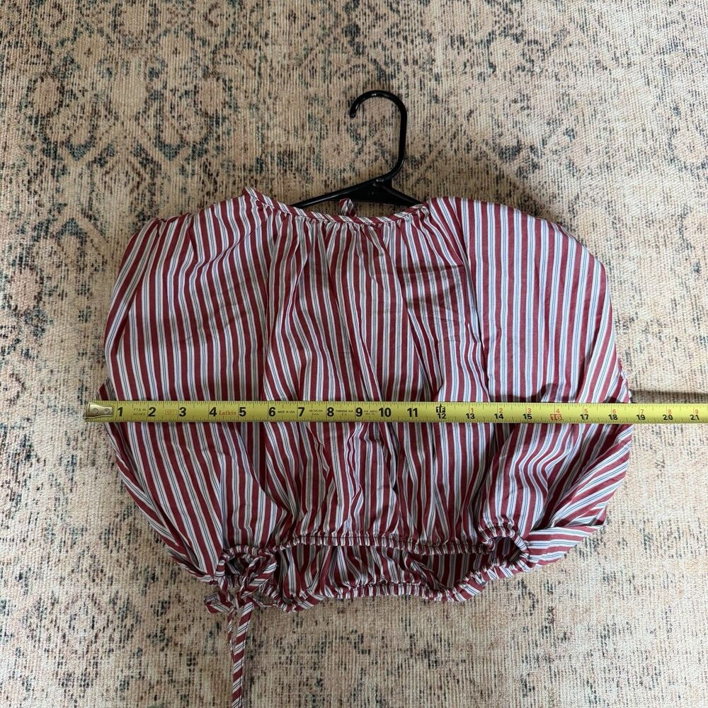 ZARA Striped Poplin Top Red White Blue Striped Sz XS Sleeveless Crop With Tie - Picture 11 of 12